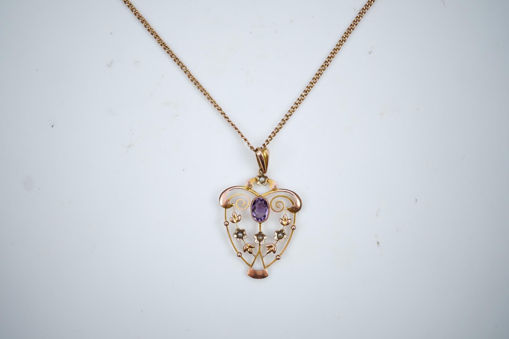 An Edwardian amethyst pendant, early 20th century
